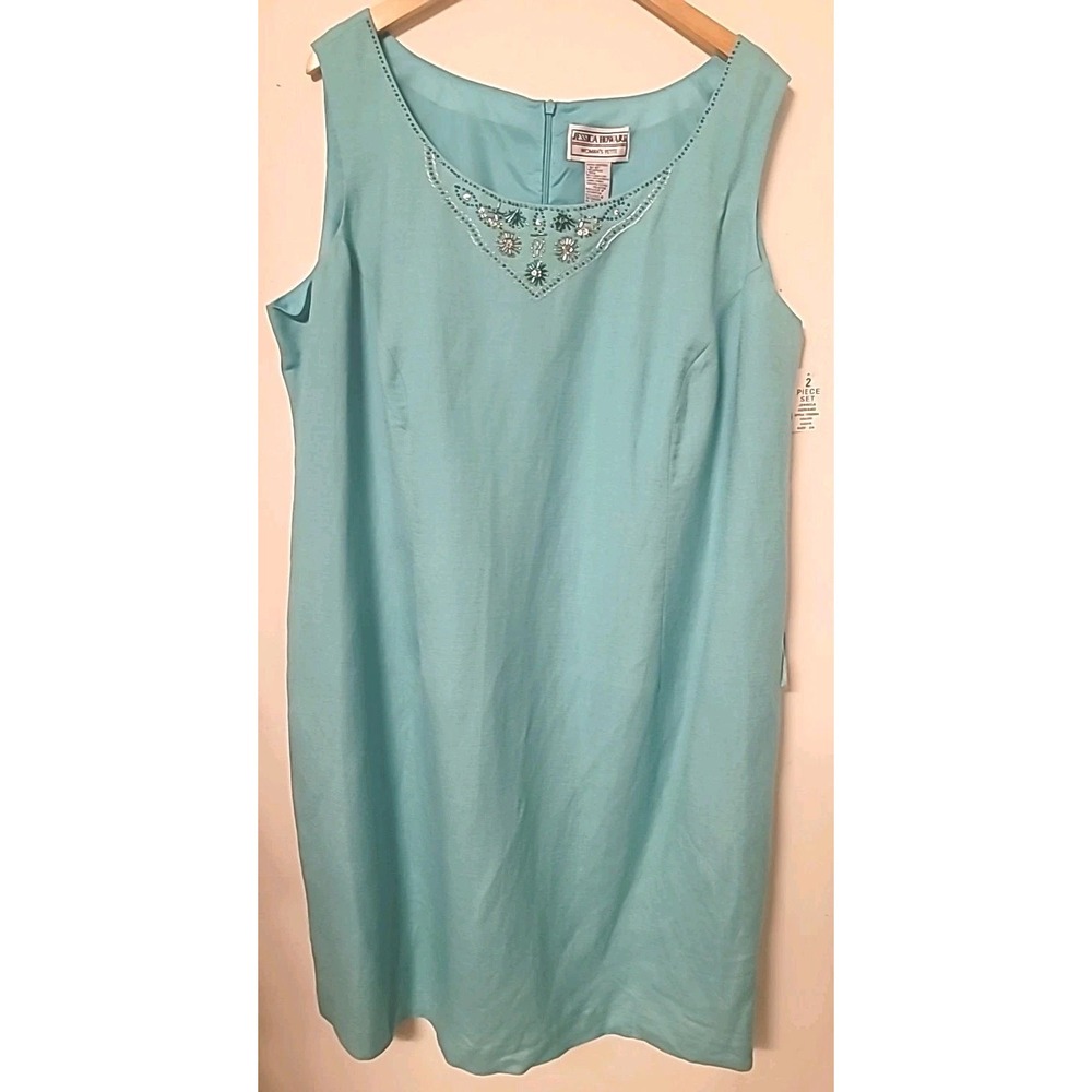 Jessica Howard Linen Blend Shift Dress Women's Plus Size 24W Turquoise New